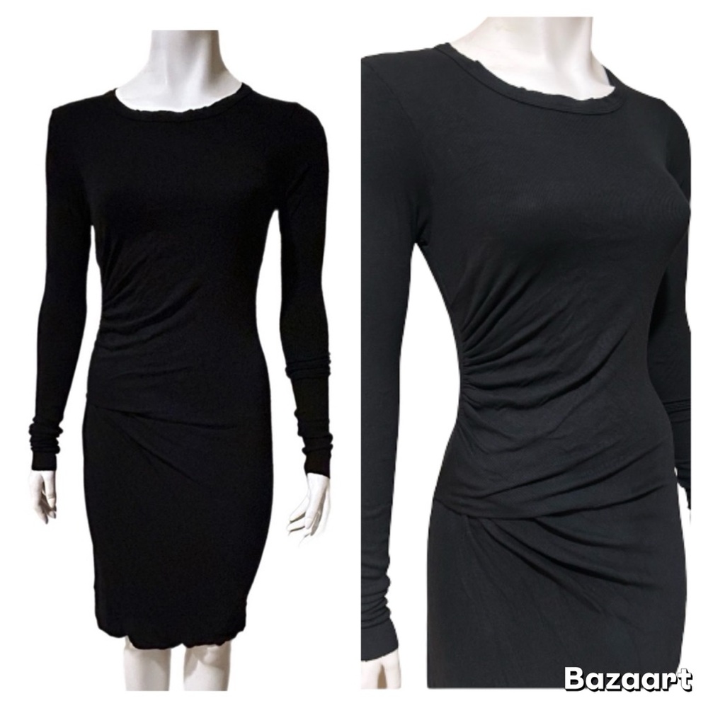 Enza Costa Ruched Ribbed Jersey Mini Dress BLACK
